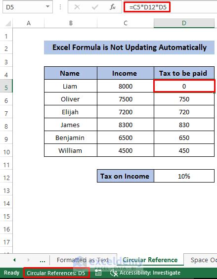 excel formulas not updating automatically.